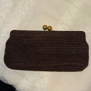Zara Textured Brown Clutch with Gold Accent